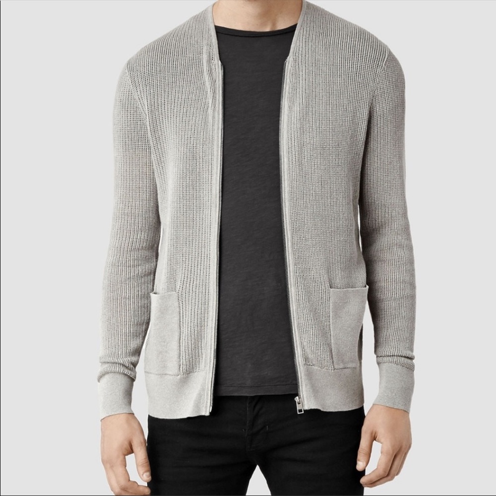 ALL SAINTS - Open knit zip sweater Grey, Medium